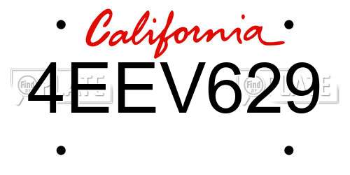 4EEV629 California License Plate