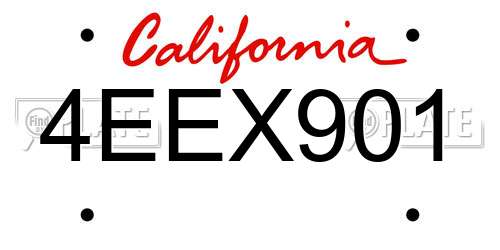 4EEX901 California License Plate