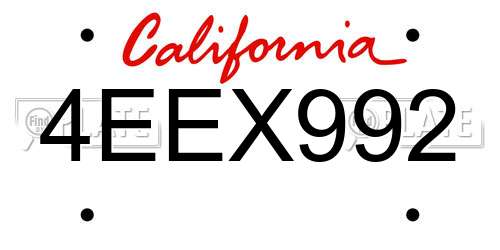 4EEX992 California License Plate