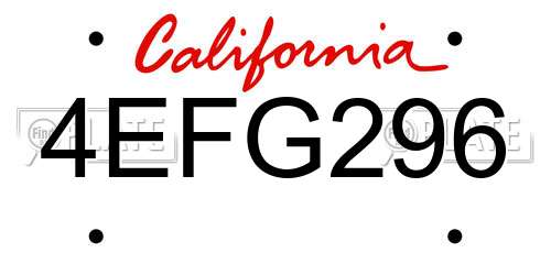 4EFG296 California License Plate