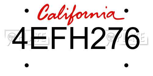 4EFH276 California License Plate