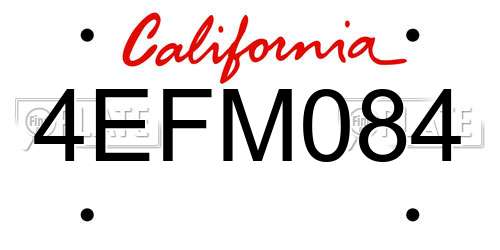 4EFM084 California License Plate
