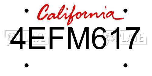 4EFM617 California License Plate
