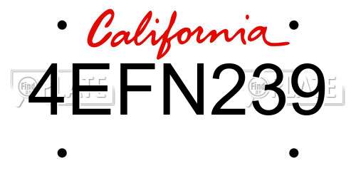 4EFN239 California License Plate