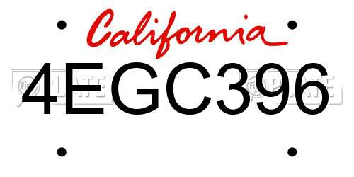 4EGC396 California License Plate