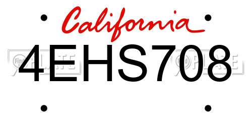 4EHS708 California License Plate