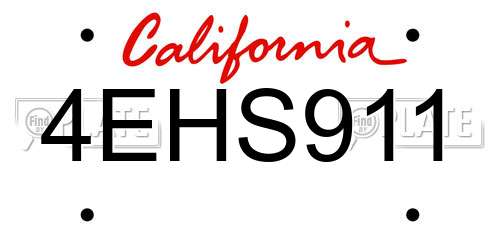 4EHS911 California License Plate