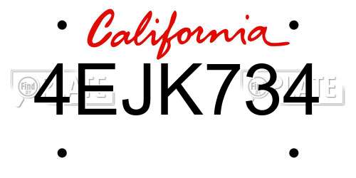 4EJK734 California License Plate