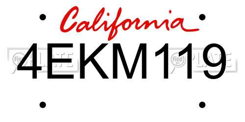 4EKM119 California License Plate