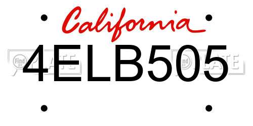 4ELB505 California License Plate