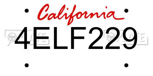 4ELF229 California License Plate