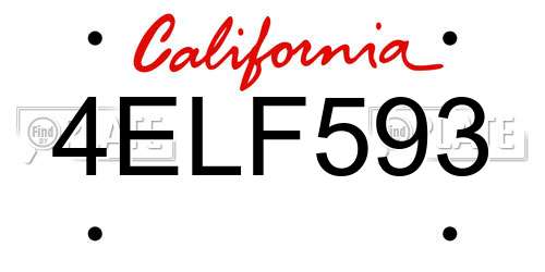 4ELF593 California License Plate