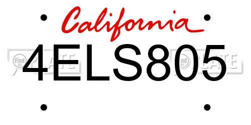 4ELS805 California License Plate