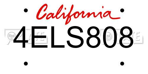 4ELS808 California License Plate