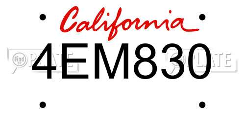 4EM830 California License Plate