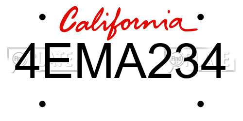 4EMA234 California License Plate