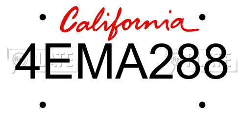 4EMA288 California License Plate