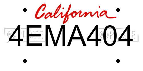 4EMA404 California License Plate