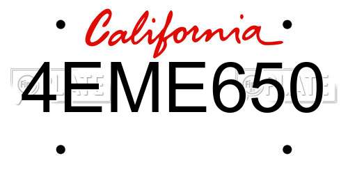 4EME650 California License Plate
