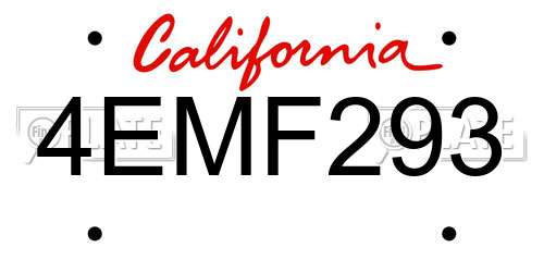 4EMF293 California License Plate