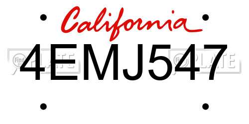 4EMJ547 California License Plate
