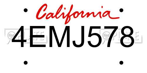 4EMJ578 California License Plate
