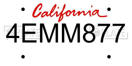 4EMM877 California License Plate