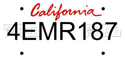 4EMR187 California License Plate