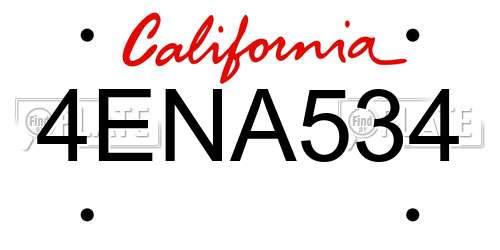 4ENA534 California License Plate