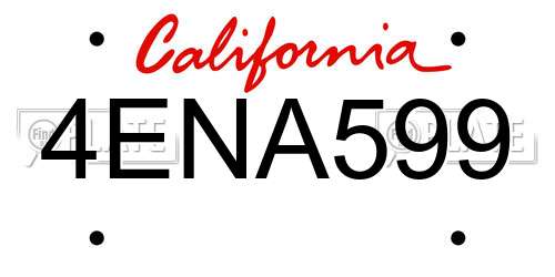 4ENA599 California License Plate