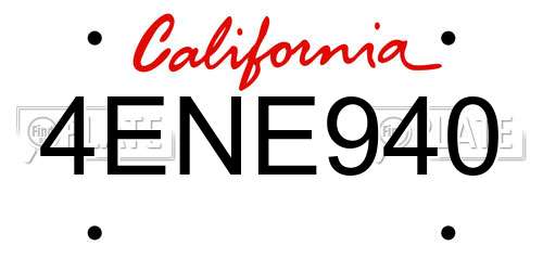 4ENE940 California License Plate