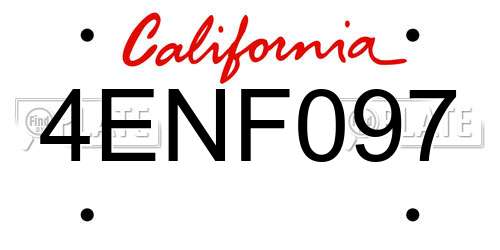 4ENF097 California License Plate