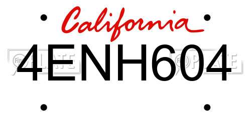 4ENH604 California License Plate
