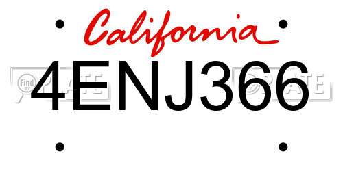 4ENJ366 California License Plate