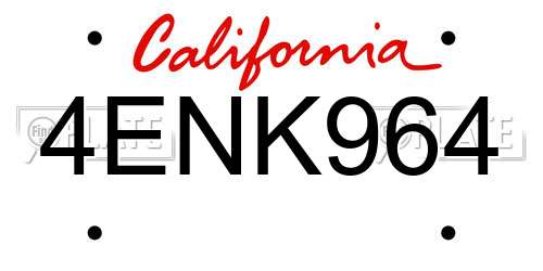4ENK964 California License Plate