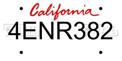 4ENR382 California License Plate