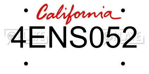 4ENS052 California License Plate