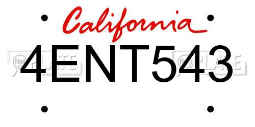 4ENT543 California License Plate