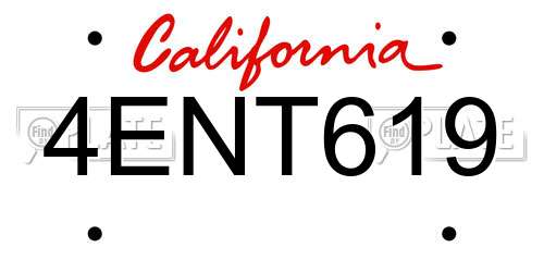 4ENT619 California License Plate
