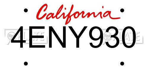 4ENY930 California License Plate