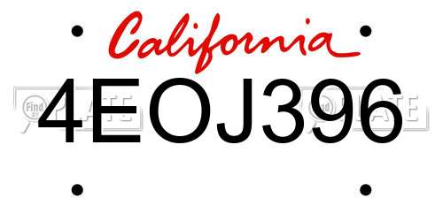 4EOJ396 California License Plate