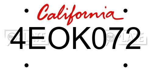 4EOK072 California License Plate