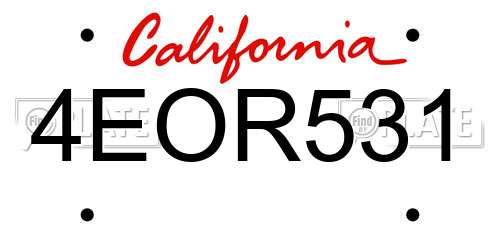 4EOR531 California License Plate