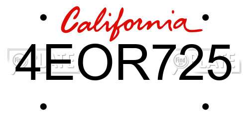 4EOR725 California License Plate