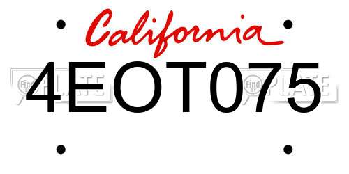 4EOT075 California License Plate