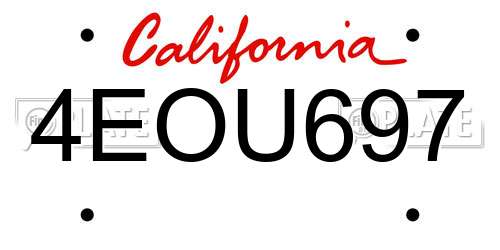 4EOU697 California License Plate