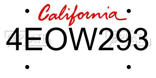 4EOW293 California License Plate