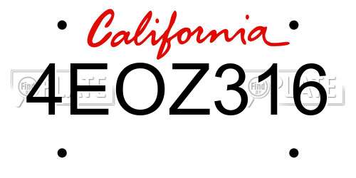 4EOZ316 California License Plate