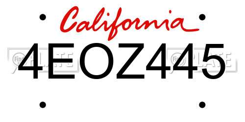 4EOZ445 California License Plate