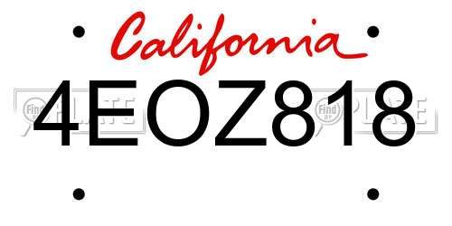 4EOZ818 California License Plate